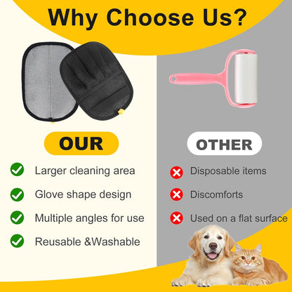 Pet Hair Removal Tool Reusable Static Removal Gloves, Double-Sided Grooming Gloves for Pets, Removes Pet Fur Hair for Carpets