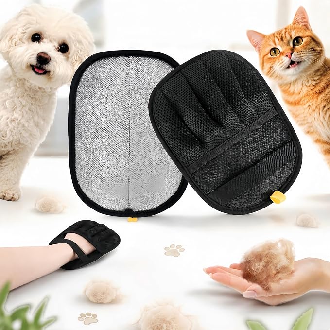 Pet Hair Removal Tool Reusable Static Removal Gloves, Double-Sided Grooming Gloves for Pets, Removes Pet Fur Hair for Carpets